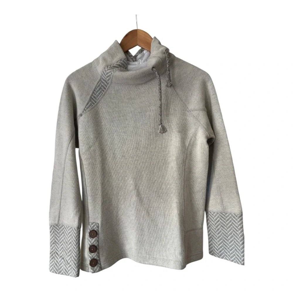 Prana The Lucia Wool Women's Natural Cream Sweater Button Accents Size M - Picture 7 of 12